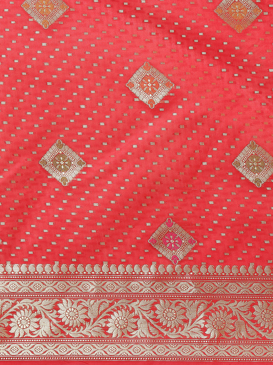 Women's Red Silk Jaamdani Cutwork Saree - Varanasi - Indiakreations