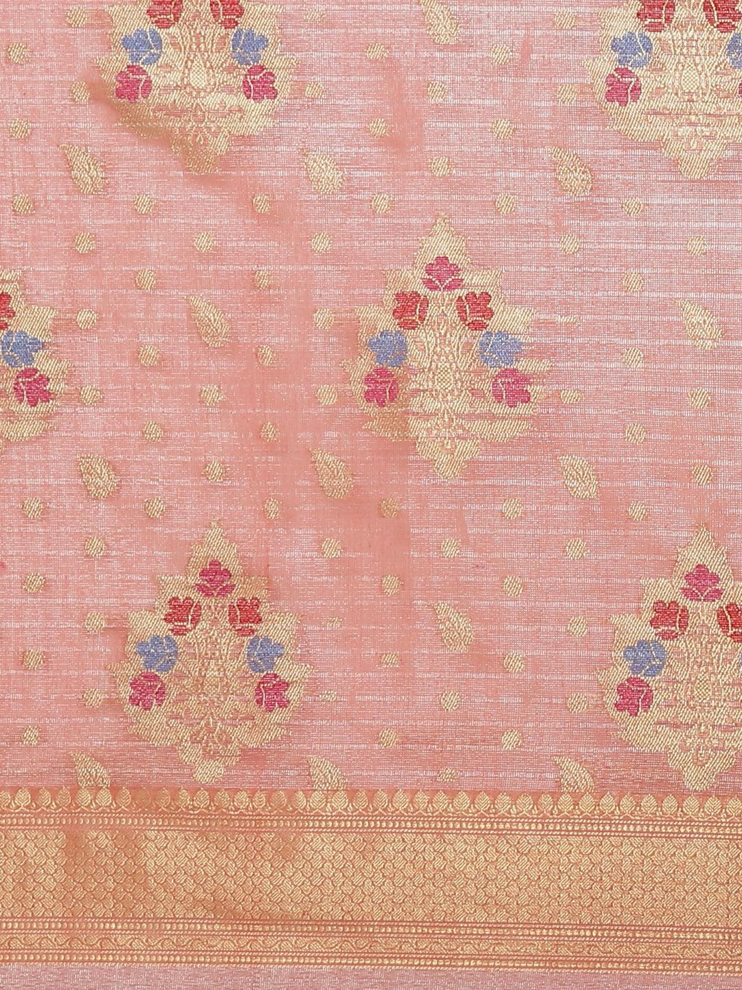 Women's Pink Tissue Silk Saree - Varanasi - Indiakreations