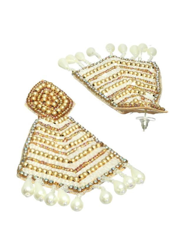 Women's Gold-Plated White & Gold Handcrafted Contemporary Drop Earrings - Jazz And Sizzle - Indiakreations