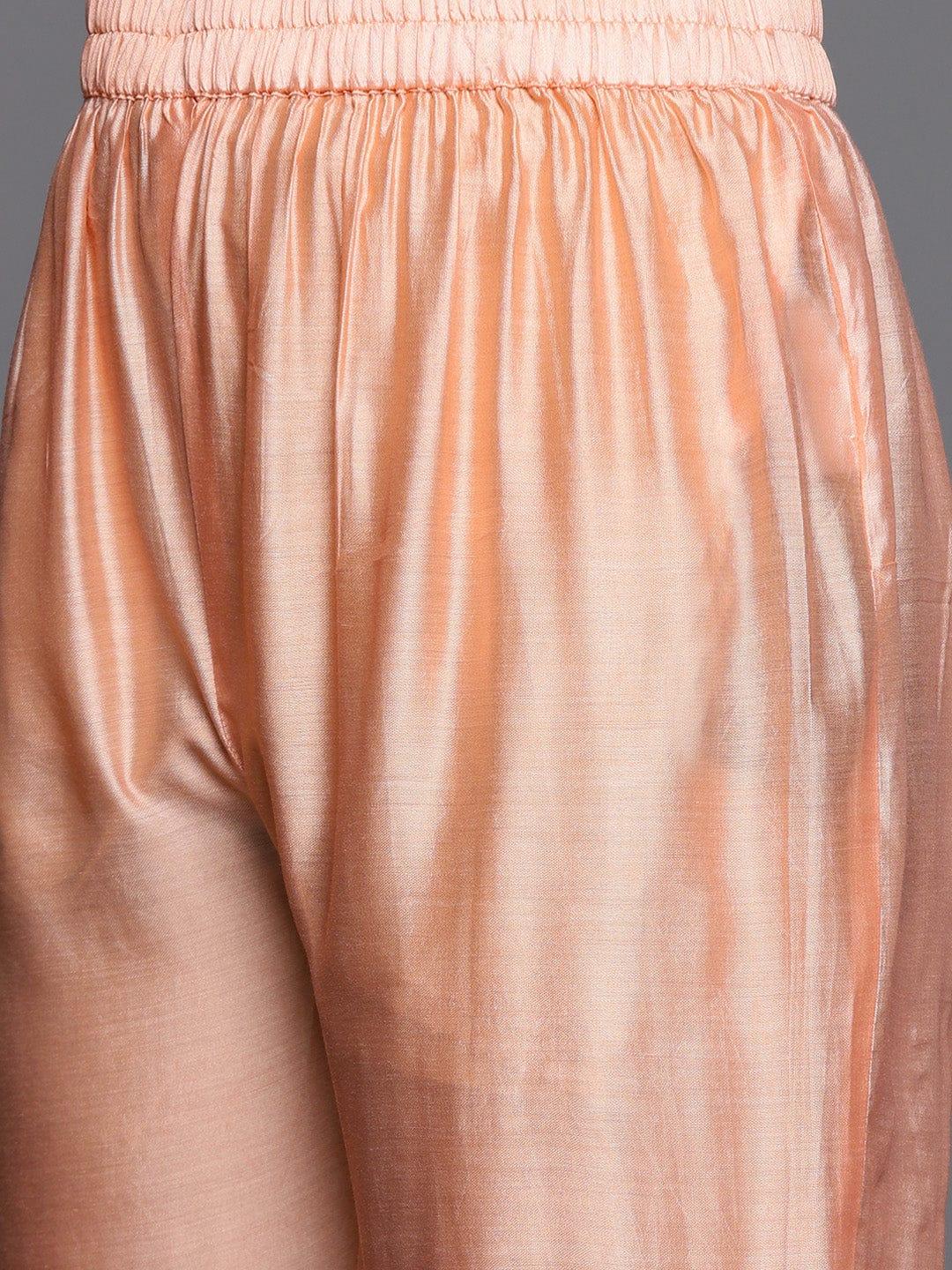 Varanga Women Peach-Coloured Ombre Yoke Design Sequinned Kurta with Trousers & Dupatt - Indiakreations