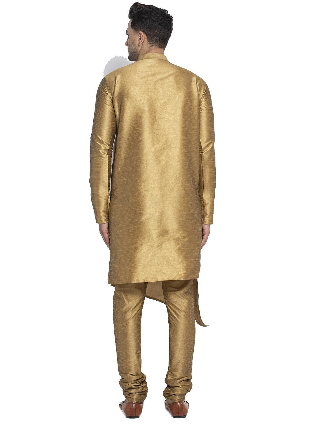 Men's Copper Solid Asymmetric Kurta With Churidaar Pyjama - Benstoke - Indiakreations