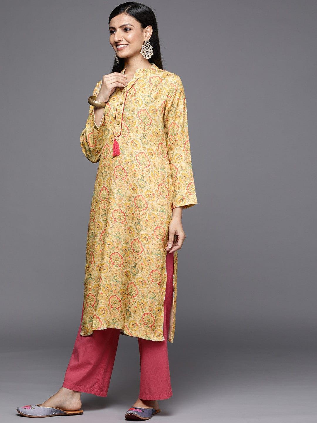 Varanga lime pashmina printed winter kurta - Indiakreations