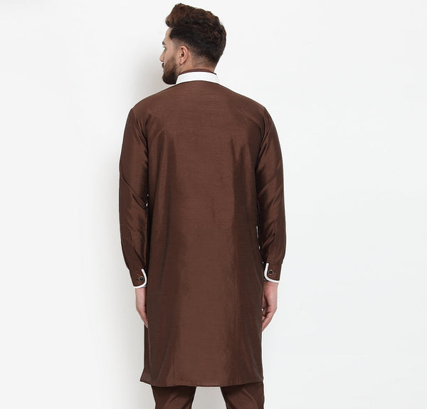 Men's Silk Blend Brown Solid Straight Kurta - Benstoke