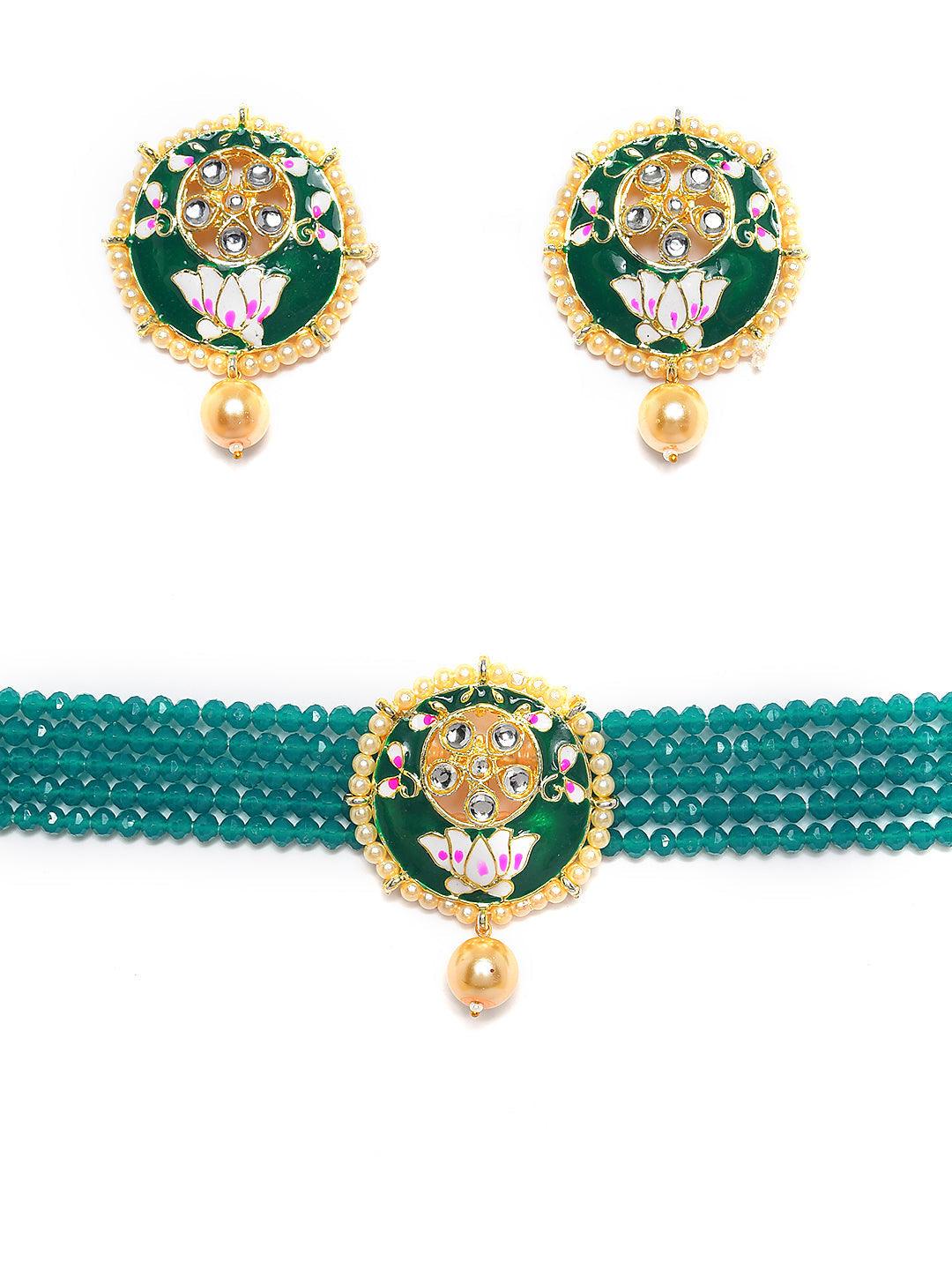 Women's Gold-Plated White Kundan & Pearl Beaded Meenakari Jewellery Set - Jazz And Sizzle - Indiakreations