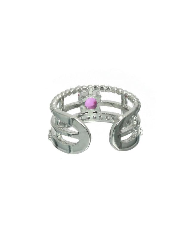 Women's Pink Silver-Plated Ad-Studded Handcrafted Adjustable Finger Ring - Jazz And Sizzle - Indiakreations