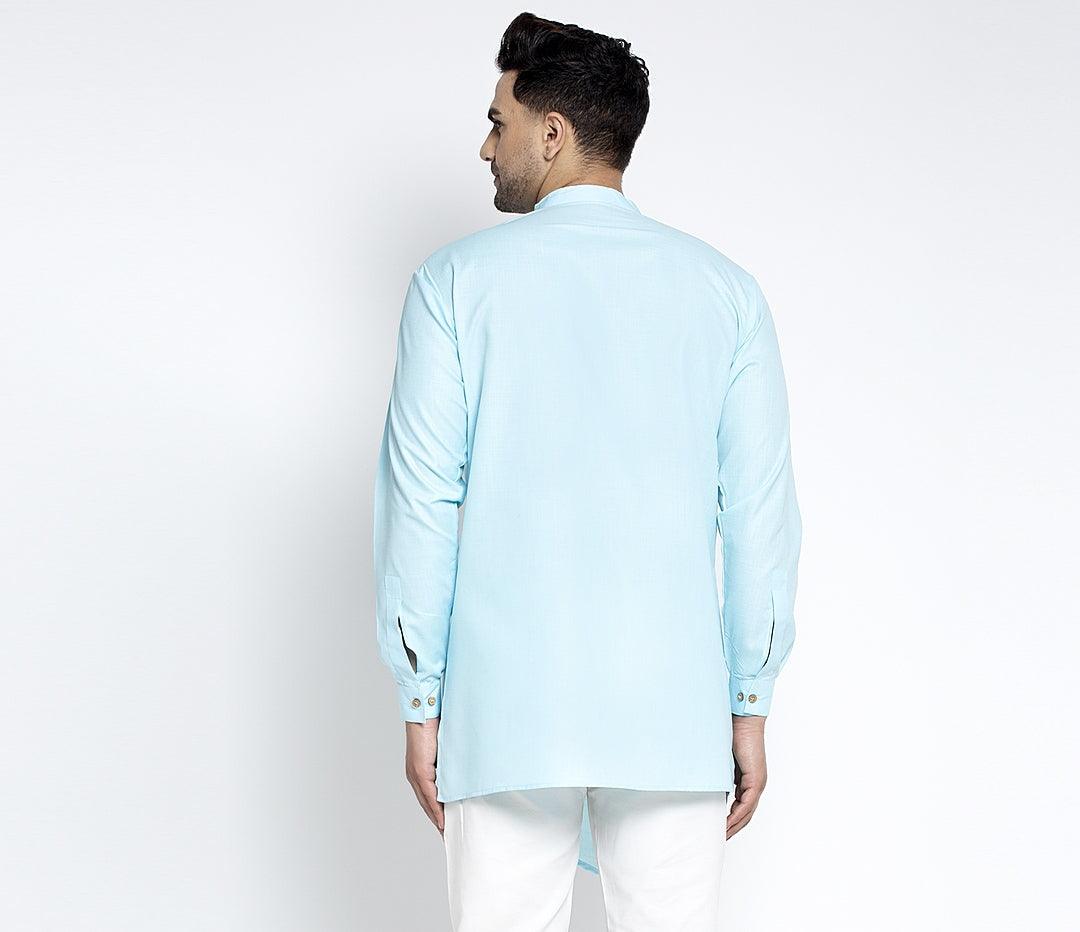 Men's Sky Blue Solid Short Kurta - Benstoke - Indiakreations