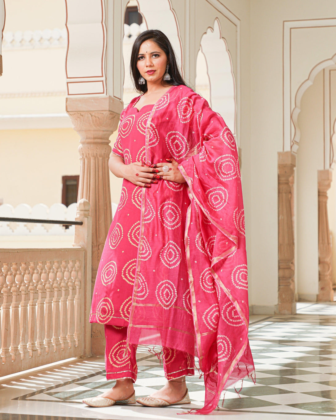 Women's Magenta Modal Bandhani Suit Set - Baisacrafts - Indiakreations