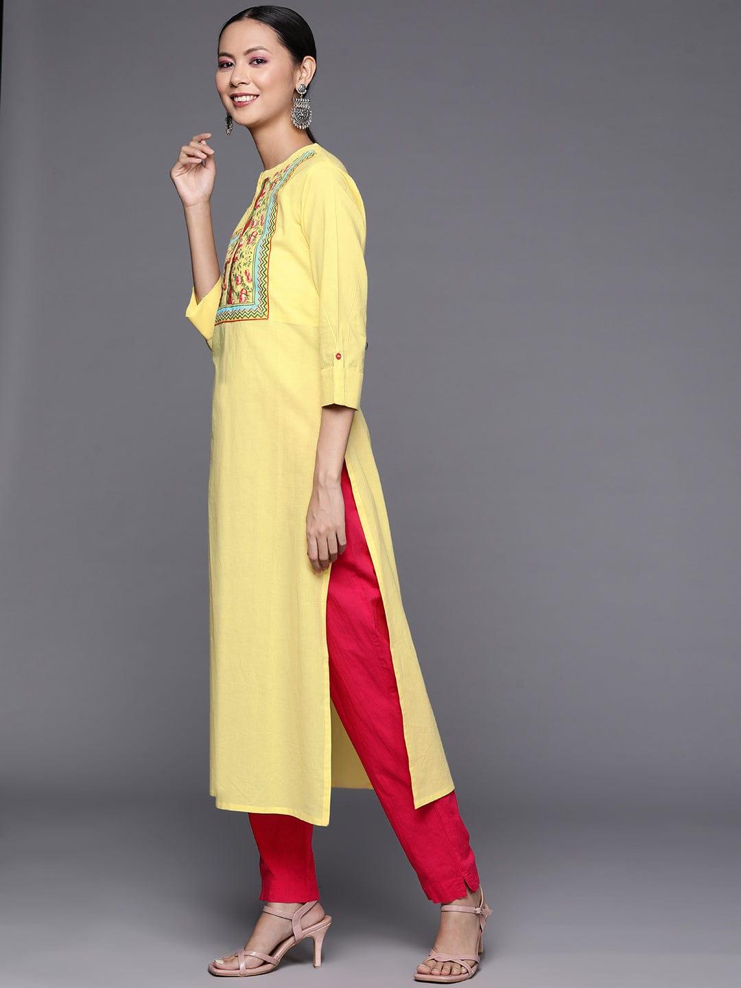 Varanga Women Yellow Floral Printed Pure Cotton Kurta - Indiakreations