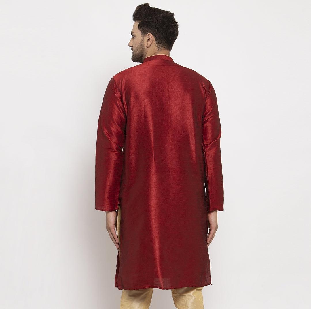 Men's Silk Blend Maroon Straight Long Kurta - Benstoke - Indiakreations