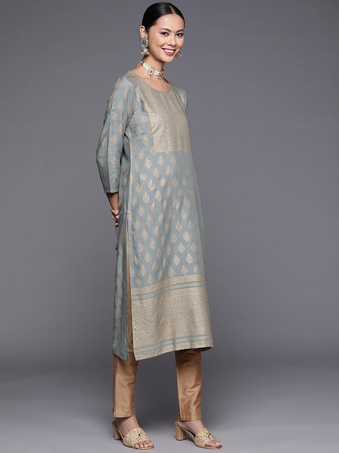 Varanga Women Grey & Golden Ethnic Motifs Printed Kurta - Indiakreations