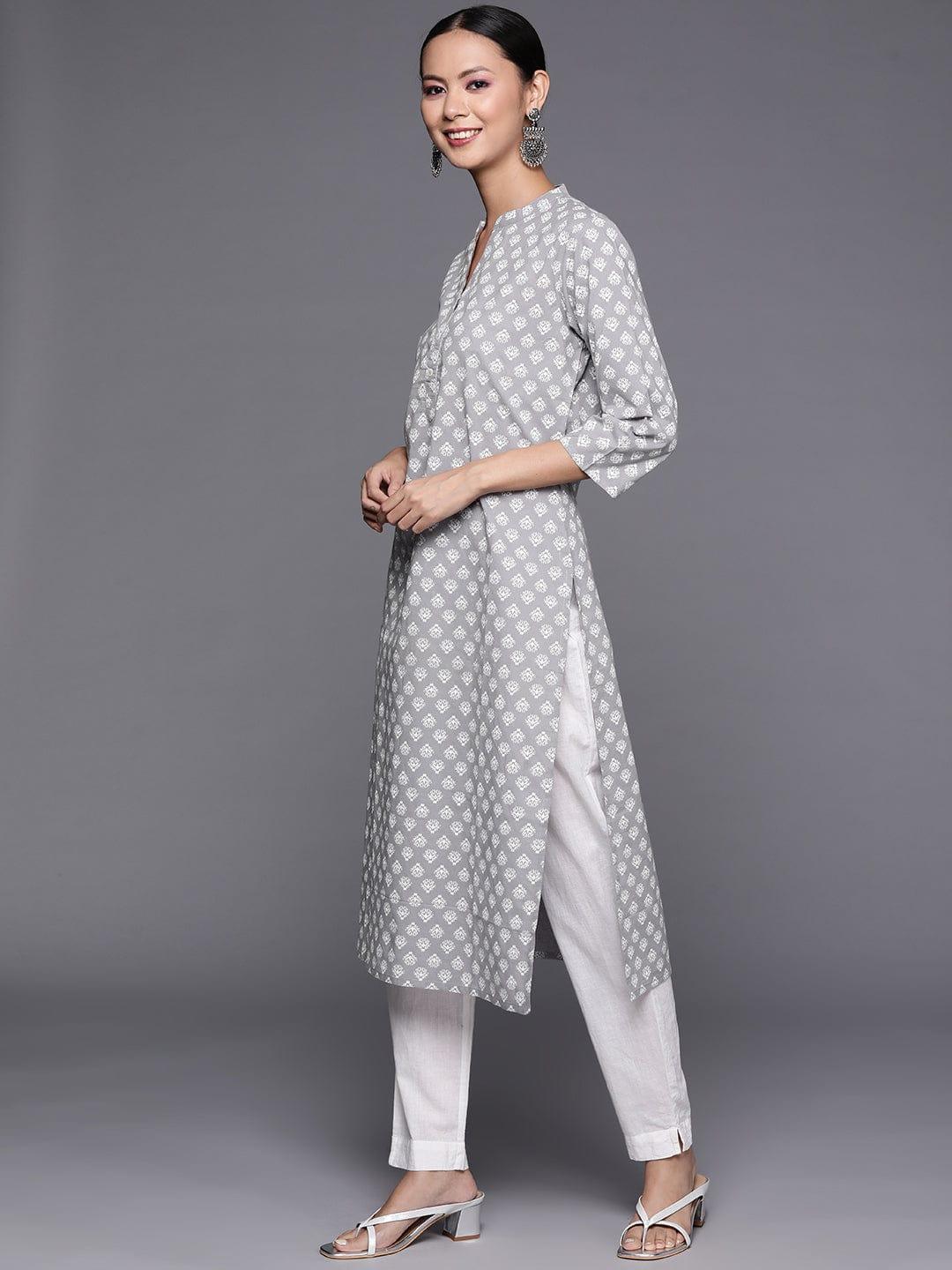 Varanga Women Grey Ethnic Motifs Printed Kurta - Indiakreations