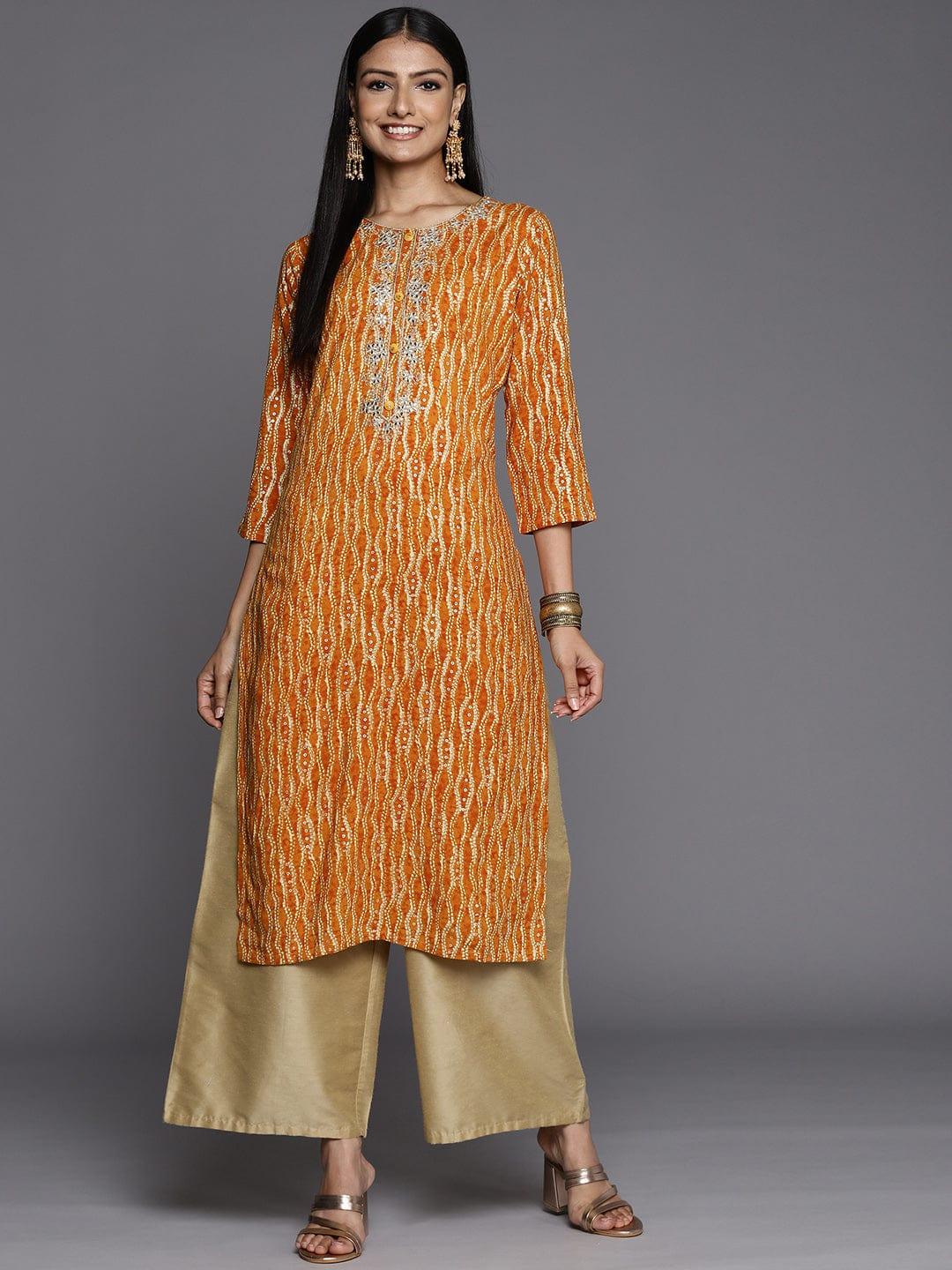 Varanga Women Mustard Yellow Floral Embroidered Gotta Patti Kurta - Indiakreations