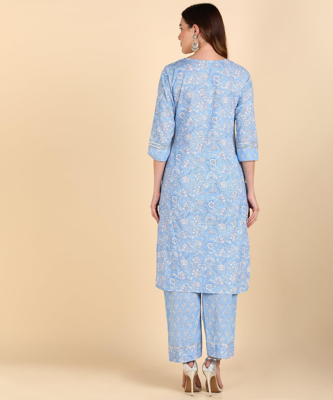 Women's Cotton Blue Printed Kurta Pant - Noz2Toz - Indiakreations