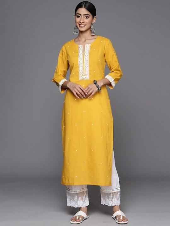 Varanga Floral Embroidered Thread Work Kurta - Indiakreations