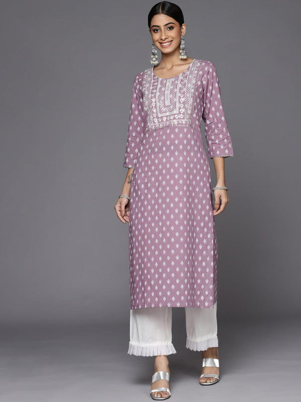 Varanga Women Mauve & Off White Ethnic Motifs Printed Gotta Patti Kurta - Indiakreations