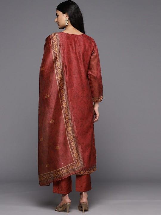 Varanga Ethnic Motifs Printed Chanderi Silk Kurta With Trousers & With Dupatta - Indiakreations