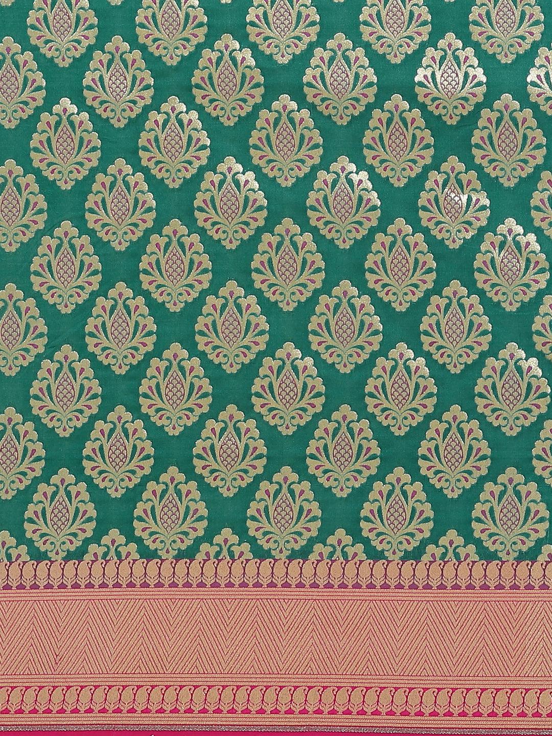 Women's Green Semi Silk Zari Woven Saree - Varanasi - Indiakreations