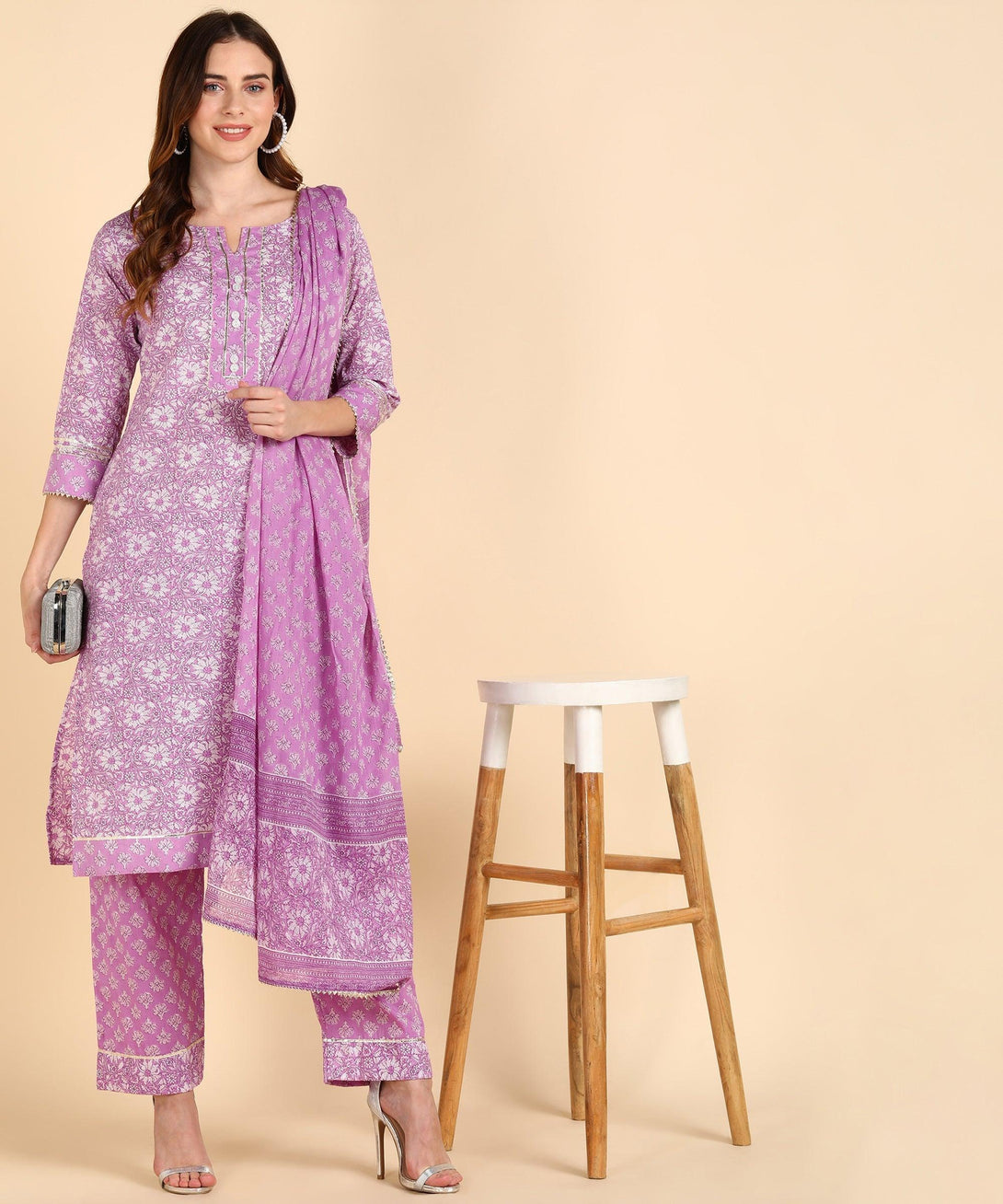 Women's Cotton Pink Printed Kurta Pant - Noz2Toz - Indiakreations