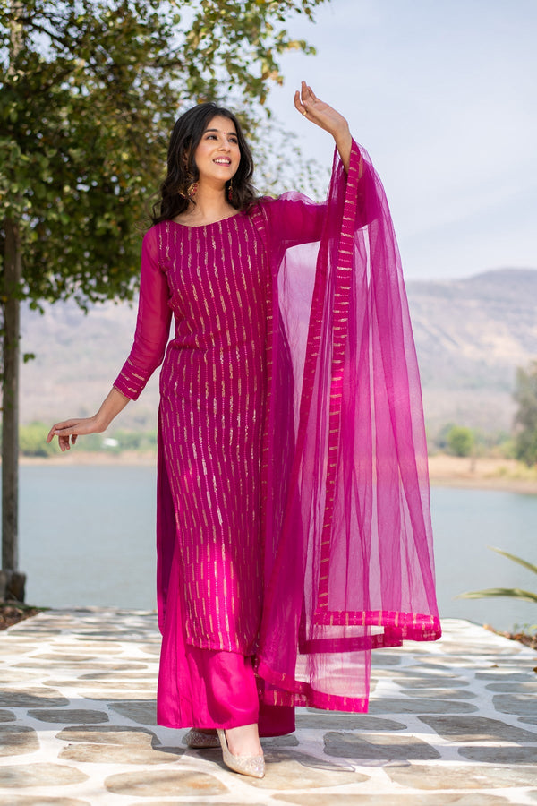 Women's Rani Pink Heavy Kurta With Pallazo - Label Shaurya Sanadhya