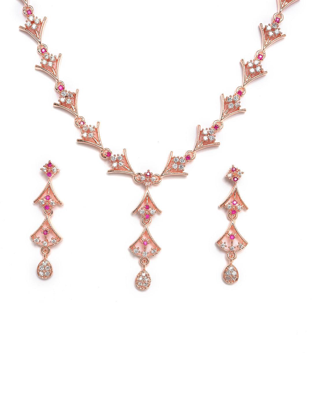 Women's Rose Gold-Plated Ruby AD-Studded Handcrafted Jewellery Set - Jazz And Sizzle - Indiakreations