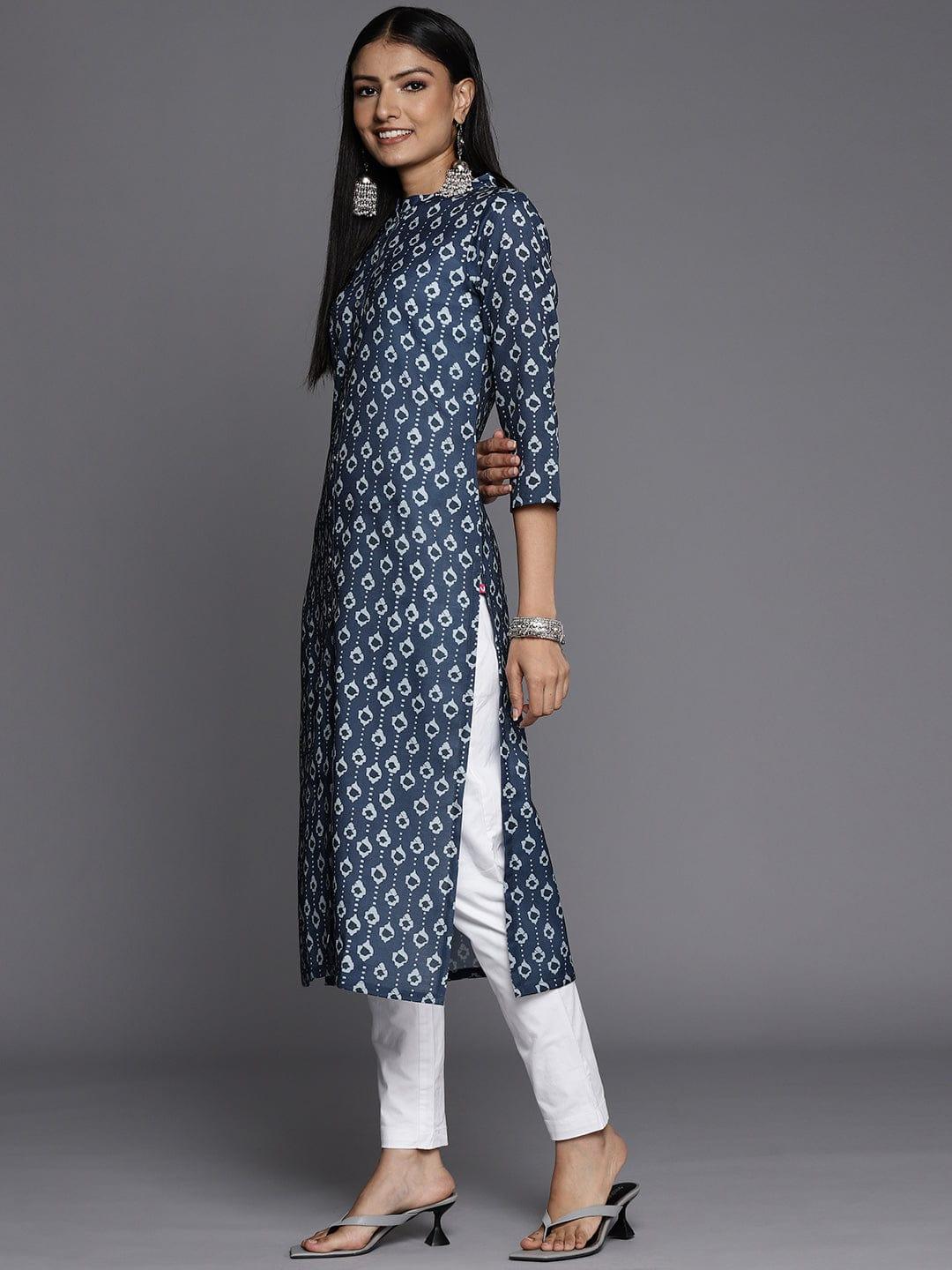 Varanga Women Navy Blue Ethnic Motifs Printed Kurta - Indiakreations