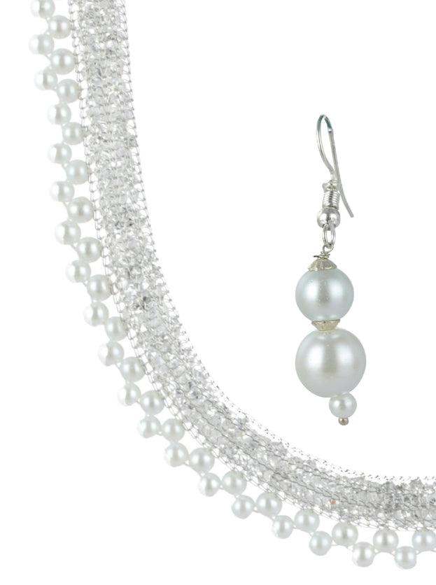 Women's Silver Plated & White Pearl Jewellery Set - Jazz And Sizzle - Indiakreations