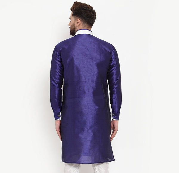 Men's Silk Blend Royal Blue Solid Straight Kurta - Benstoke