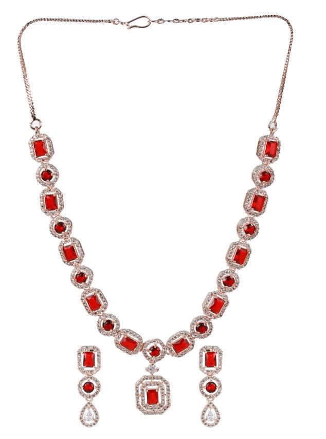 Women's Red American Diamond Rose Gold-Plated &Cz Studded Jewellery Set - Jazz And Sizzle - Indiakreations