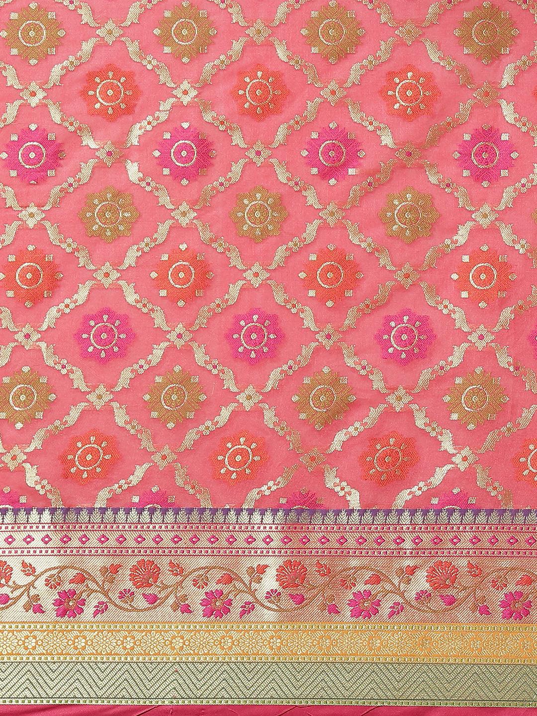 Women's Pink Silk Jaamdani Cutwork Saree - Varanasi - Indiakreations