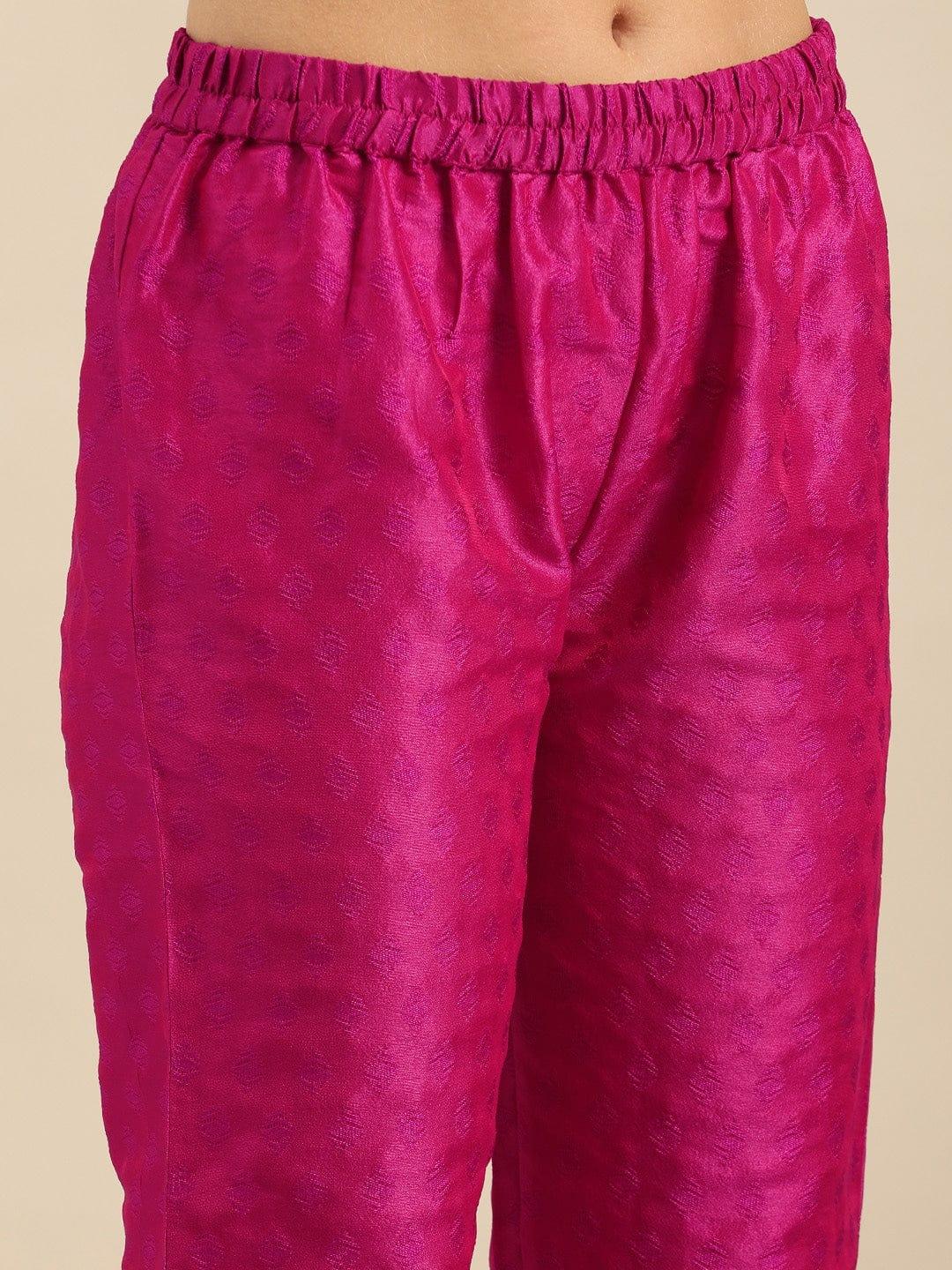 Magenta & Gold-Toned Embroidered Kurta with Trousers & Dupatta - Indiakreations