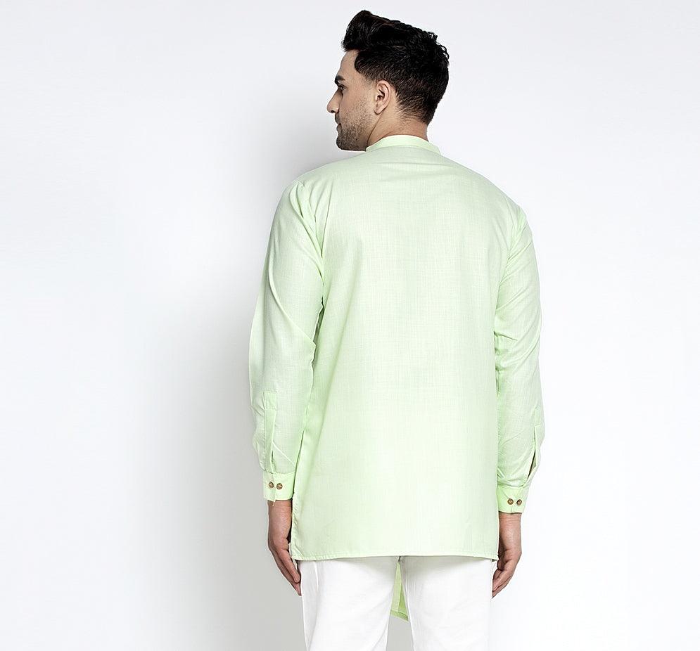 Men's Light Green Solid Short Kurta - Benstoke - Indiakreations