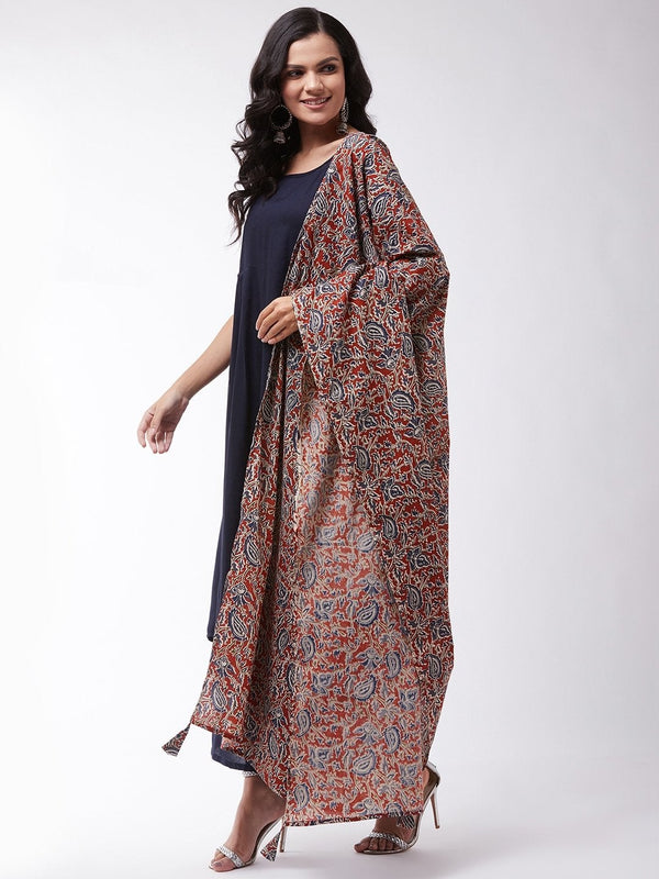 Women's Maroon Kalamkari Dupattas With Tassel - InWeave