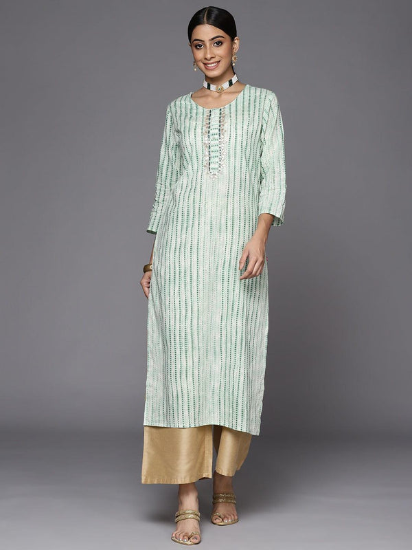 Varanga Women Green & White Printed Gotta Patti Indie Prints Kurta - Indiakreations