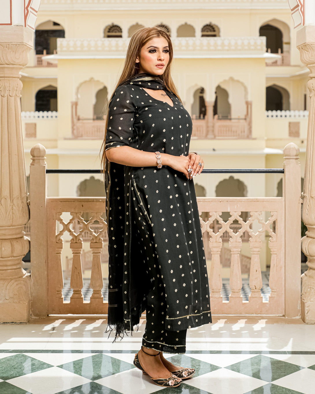 Women's Black Modal Bandhani Suit Set - Baisacrafts - Indiakreations