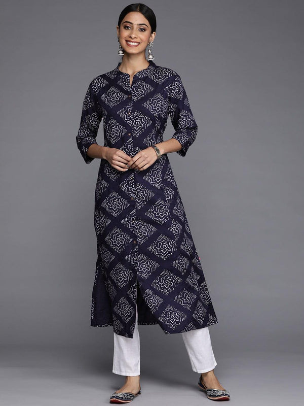 Varanga Women Navy Blue & White Ethnic Motifs Printed Indigo Kurta - Indiakreations