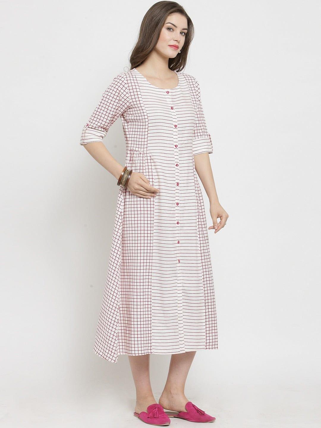 White Striped Fit and Flare Dress - Indiakreations