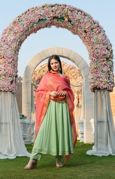 Women's Pista Green Kurta Dupatta Set