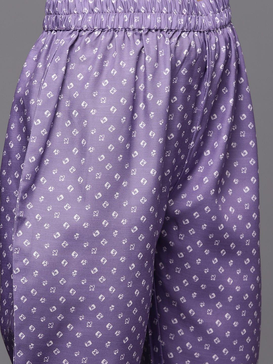 Varanga Women Purple Bandhani Printed Kurta with Trousers & With Dupatta - Indiakreations