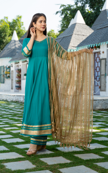 Women's Rama Green Kurta Dupatta Set