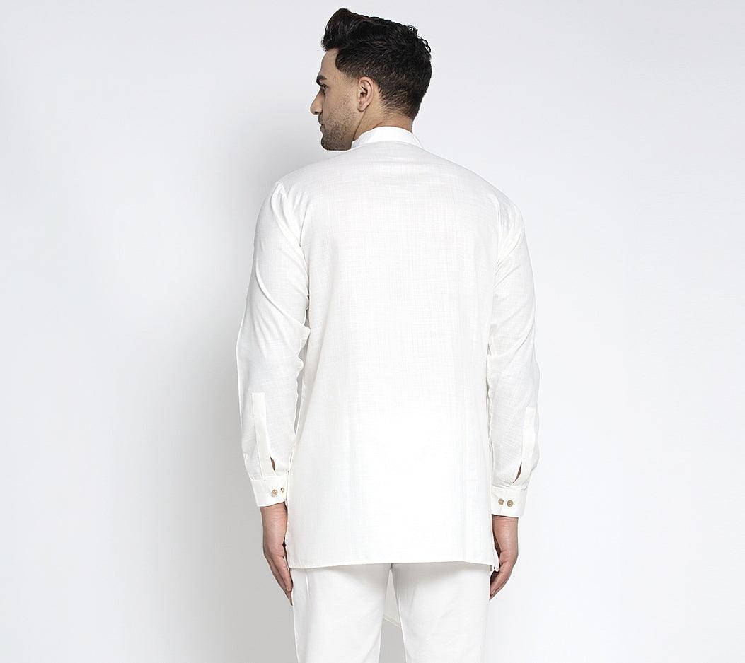 Men's White Solid Short Kurta - Benstoke - Indiakreations