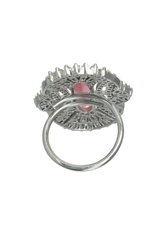 Women's Pink American Diamond Studded,Silver-Plated Cz Studded Adjustable Finger Ring - Jazz And Sizzle - Indiakreations