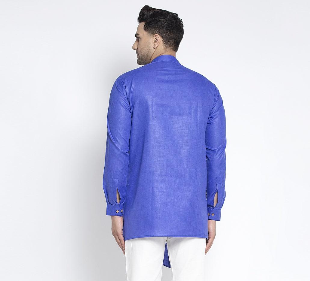 Men's Royal Blue Solid Short Kurta - Benstoke - Indiakreations