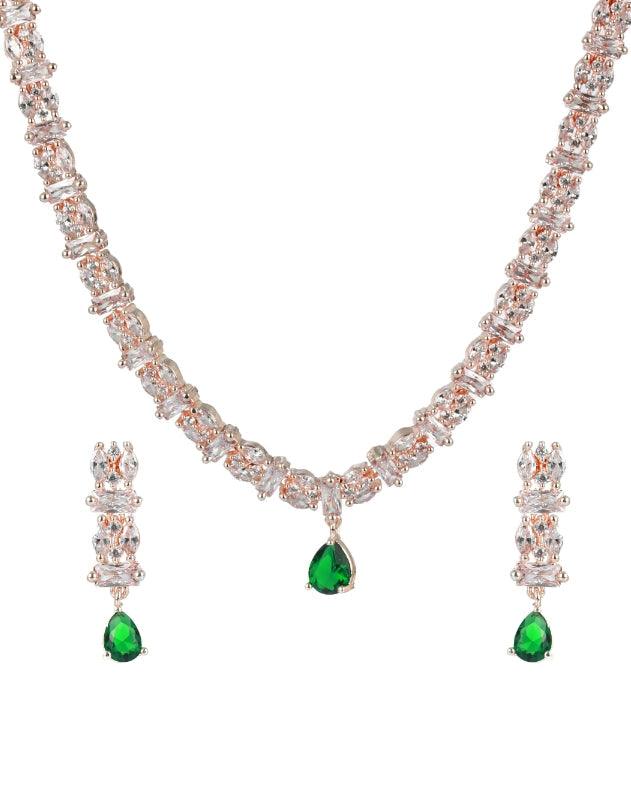 Women's Rose Gold-Plated Green Ameriacna Diamond & Cz-Studded Jewellery Set - Jazz And Sizzle - Indiakreations