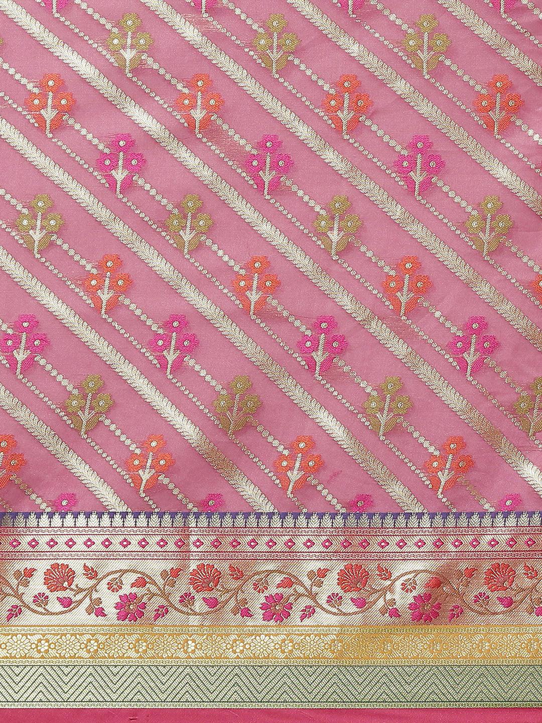 Women's Purple Silk Jaamdani Cutwork Saree - Varanasi - Indiakreations