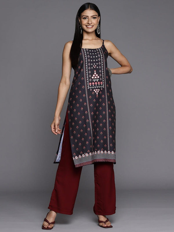 Varanga Women Black & Rust Ethnic Motifs Printed Floral Kurta - Indiakreations