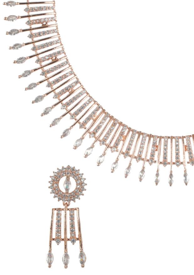 Women's Rose Gold-Plated American Diamond Studded Jewellery Set - Jazz And Sizzle - Indiakreations