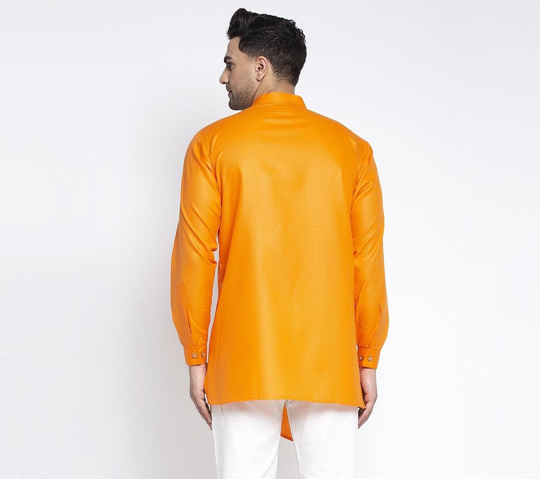 Men's Orange Solid Short Kurta - Benstoke - Indiakreations