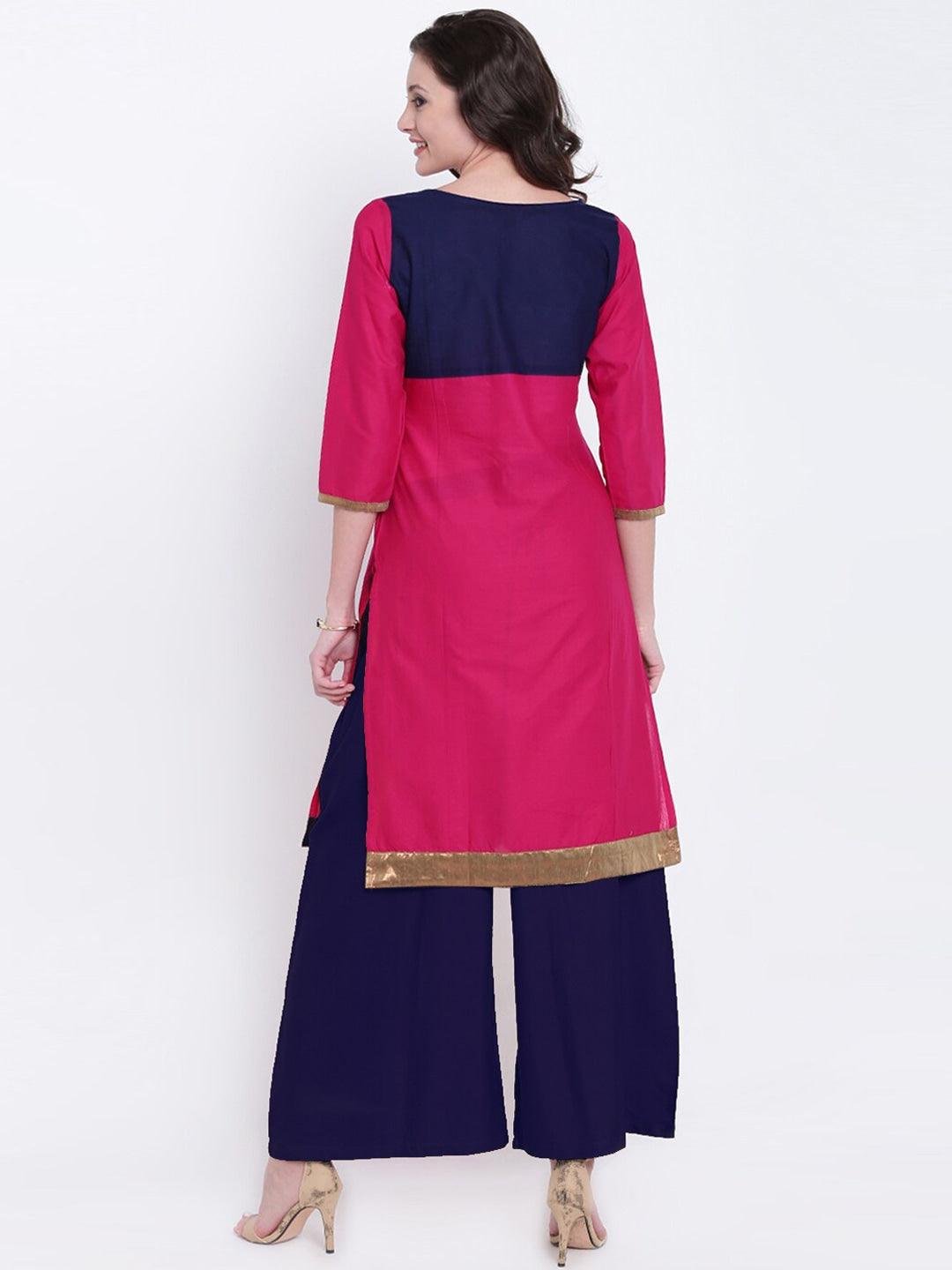 Women's Pink & Blur Ethnic Motifs Printed Panelled Straight Kurta - NOZ2TOZ - Indiakreations