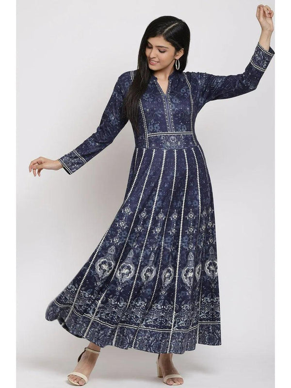 Women's Indigo Flared Poly Span Kurtas - BIBA - Indiakreations