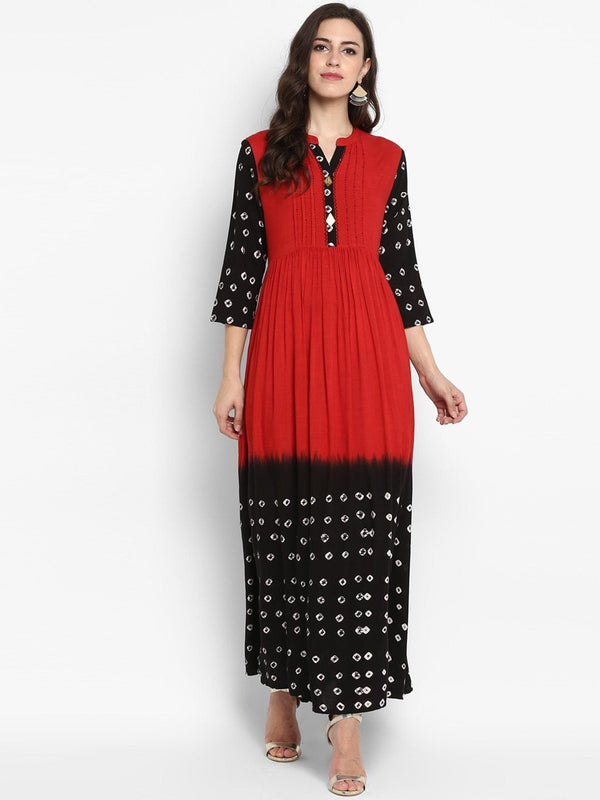 Women's Red Printed Maxi Dress - Meeranshi